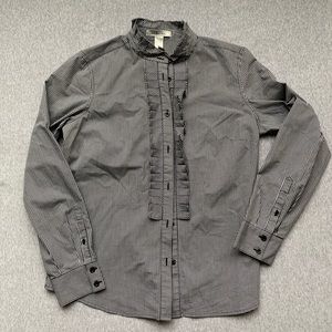 Black and white micro gingham feminine buttondown